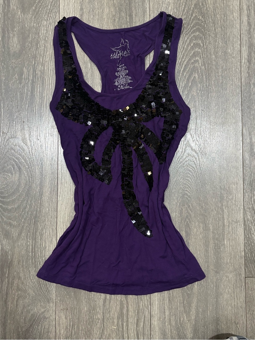 Vintage BCBGMaxAzria Purple Tank Top with Black Sequin Bow